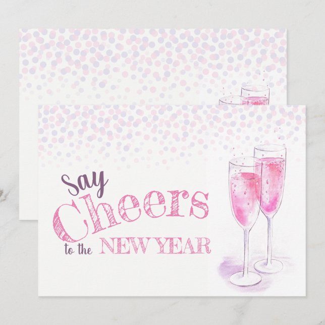 Say cheers to the New Year pink champagne glasses Invitation (Front/Back)