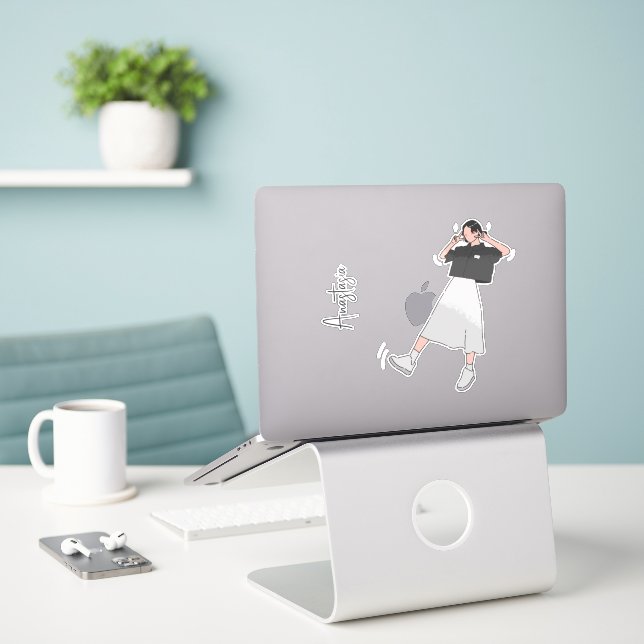 "Say Cheese" Aesthetic Girl Customisable (Laptop On Desk)
