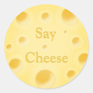 "Say Cheese" Customisable Cute Holey Swiss Cheese Classic Round Sticker