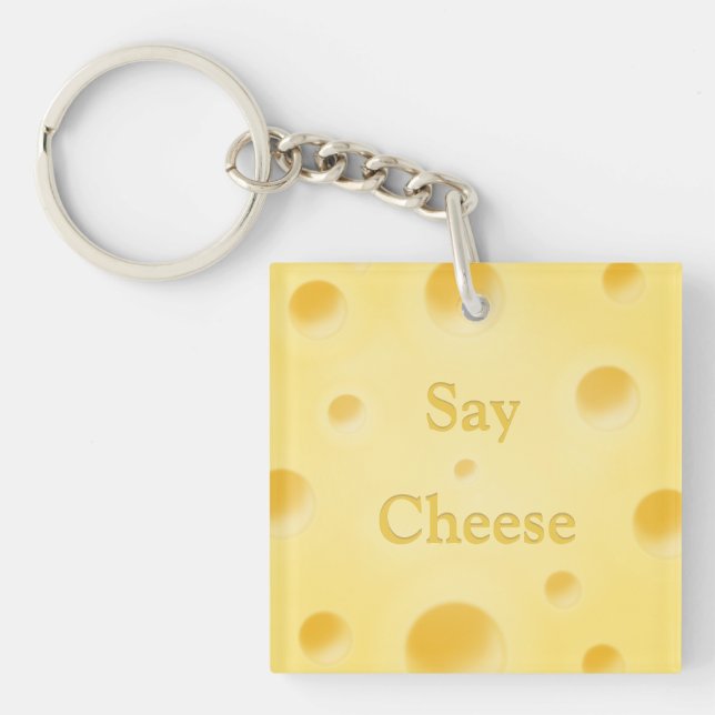 "Say Cheese" Cute Yellow Cheese Slice Custom Key Ring (Front)