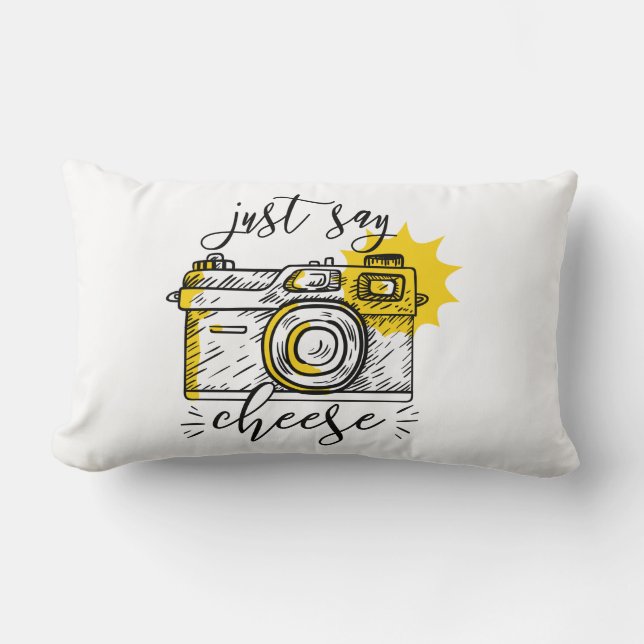 "Say Cheese" Retro Camera Photographer Photography Lumbar Cushion (Front)