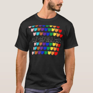 Say Gay All Day Pride Transgender Rainbow Flower L T-Shirt