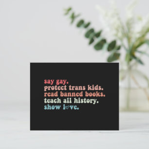 Say Gay Protect Trans Kids Read Banned Books LGBTQ Postcard