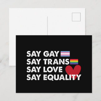 Say Gay Say Trans Say Love Say Equality Pride Lgbt Postcard