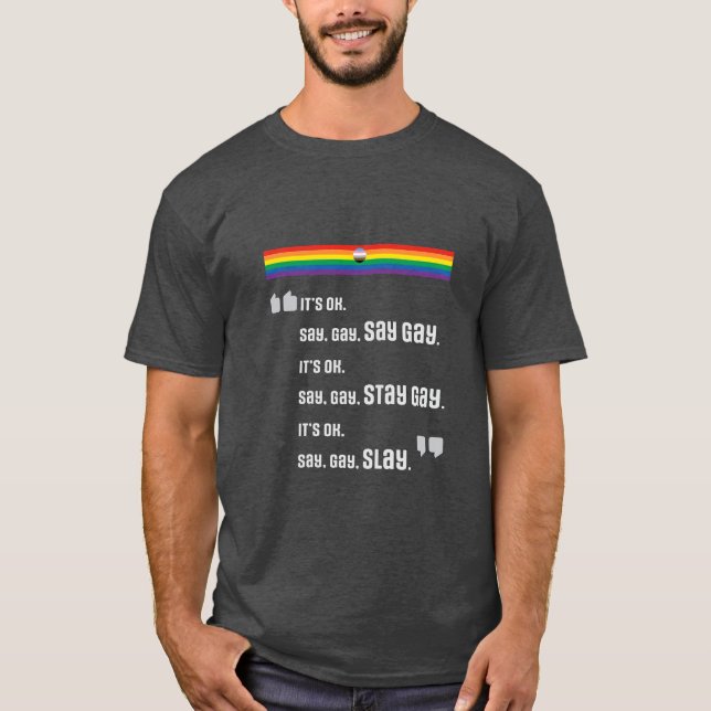 Say Gay. Stay Gay. Slay. T-Shirt (Front)