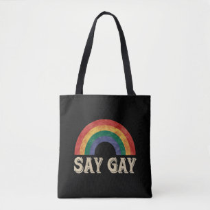 Say Gay Vintage Rainbow Gay Pride Lgbt Month  Tote Bag