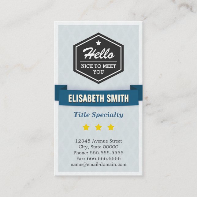 Say Hello and Nice to Meet You in Retro Style Business Card (Front)