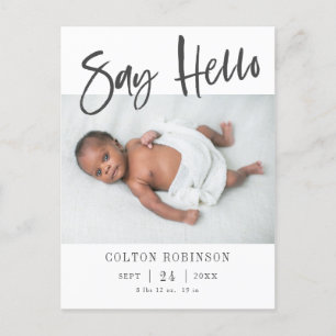 SAY HELLO Modern Baby Photo Birth Announcement Postcard