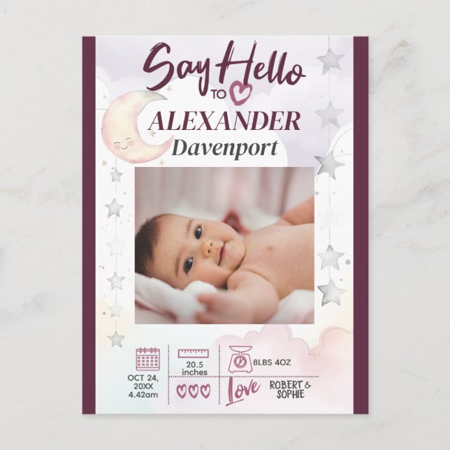 Say Hello to New Baby. Editable text & pic Postcard (Front)