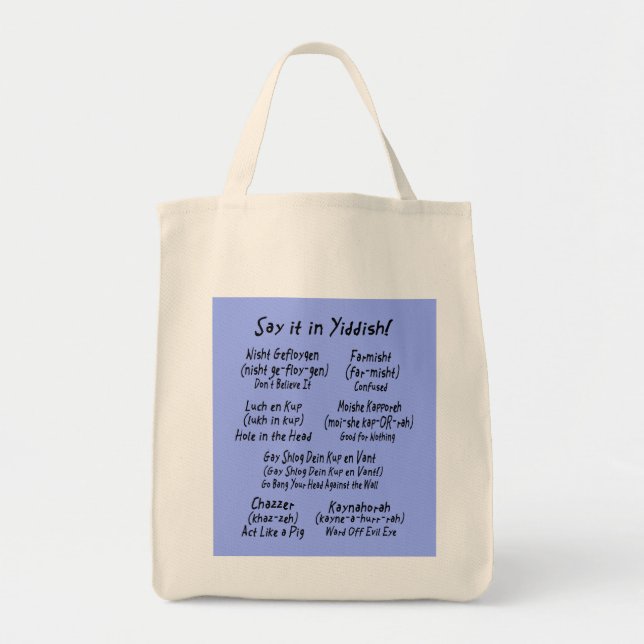 Say it in Yiddish Blue Tote Bag (Front)