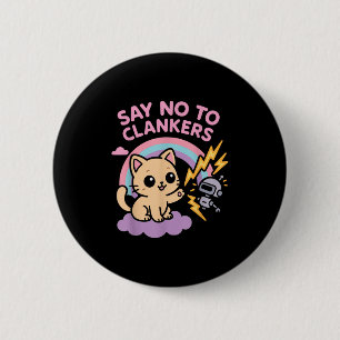 Say No To Clankers Anti Ai Robots Cute Kitten Rain 6 Cm Round Badge