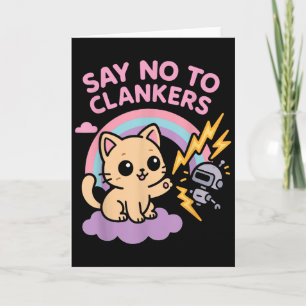 Say No To Clankers Anti Ai Robots Cute Kitten Rain Card