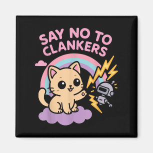 Say No To Clankers Anti Ai Robots Cute Kitten Rain Magnet