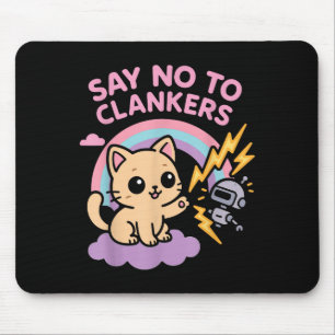 Say No To Clankers Anti Ai Robots Cute Kitten Rain Mouse Pad