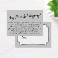 Say No to Wrapping Baby Shower Grey Gift Card