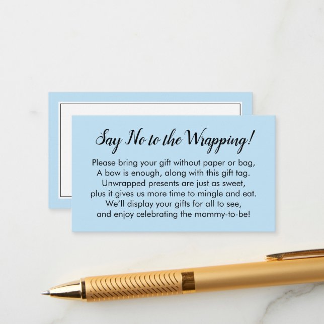 Say No to Wrapping Baby Shower Soft Blue Gift Card (Front/Back In Situ)