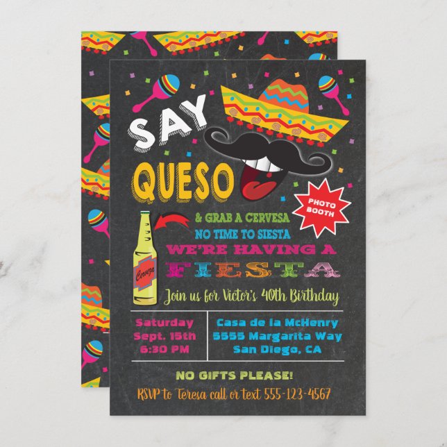 Say Queso Mexican Fiesta Party Invitation (Front/Back)