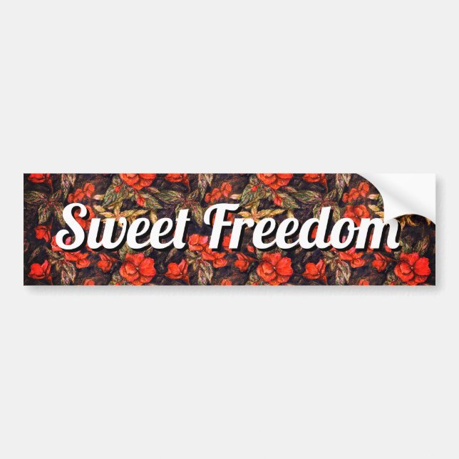 Say Sweet Freedom with Antique Red Flowers Art Bumper Sticker (Front)