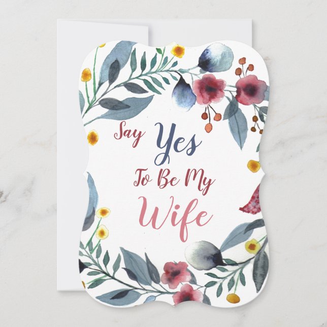 Say Yes to Be My Wife Proposal Blue Floral Card (Front)