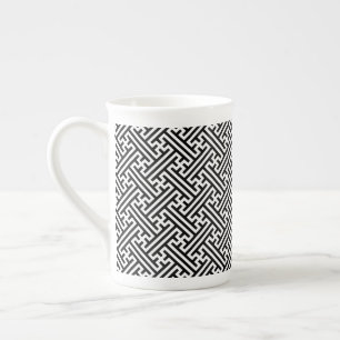 Sayagata pattern, Japanese, Black and White Bone China Mug