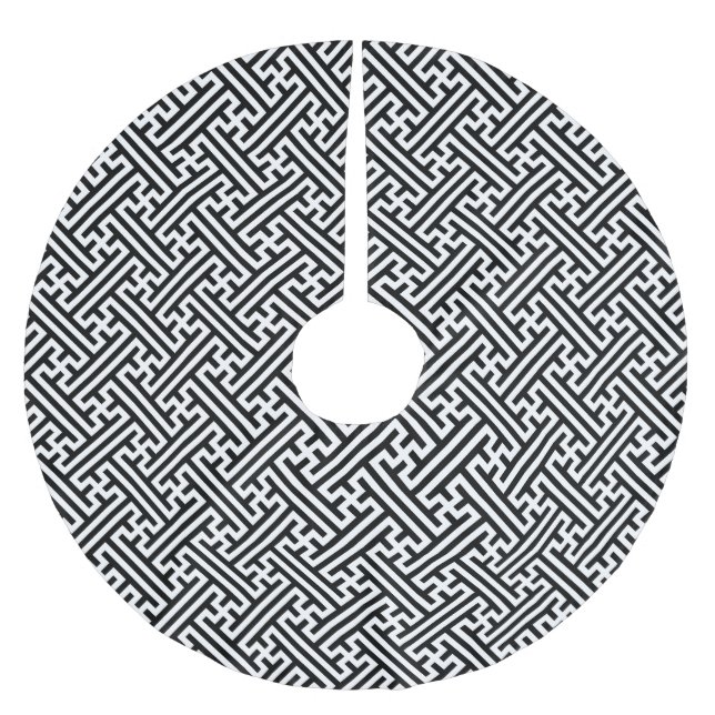 Sayagata pattern, Japanese, Black and White Brushed Polyester Tree Skirt (Front)