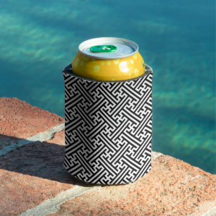 Sayagata pattern, Japanese, Black and White Can Cooler