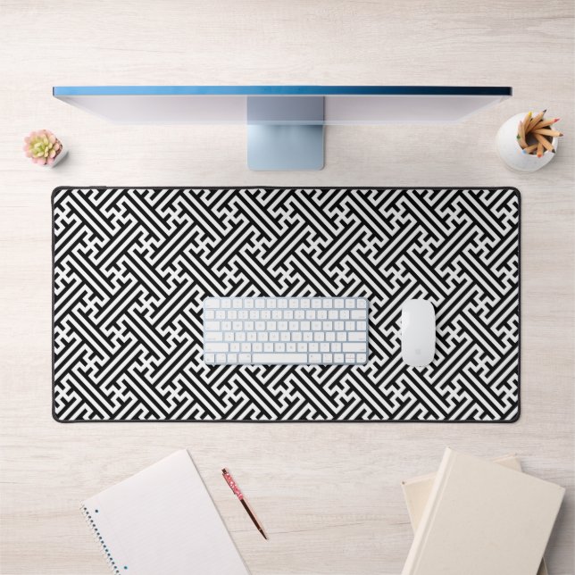 Sayagata pattern, Japanese, Black and White Desk Mat (Office 1)