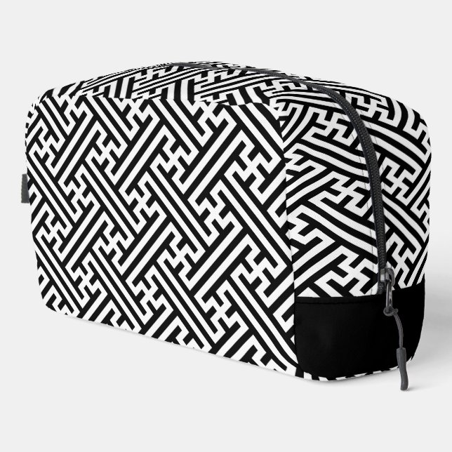 Sayagata pattern, Japanese, Black and White Dopp Kit (Right Corner)