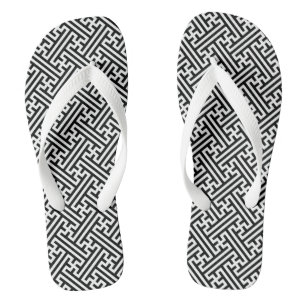 Sayagata pattern, Japanese, Black and White Jandals