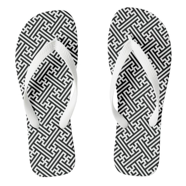 Sayagata pattern, Japanese, Black and White Jandals (Footbed)