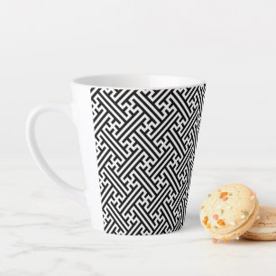 Sayagata pattern, Japanese, Black and White Latte Mug