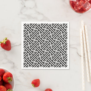 Sayagata pattern, Japanese, Black and White Napkin
