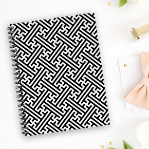 Sayagata pattern, Japanese, Black and White Notebook