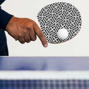 Sayagata pattern, Japanese, Black and White Ping Pong Paddle