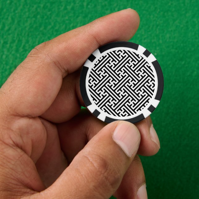 Sayagata pattern, Japanese, Black and White Poker Chips (Hand)