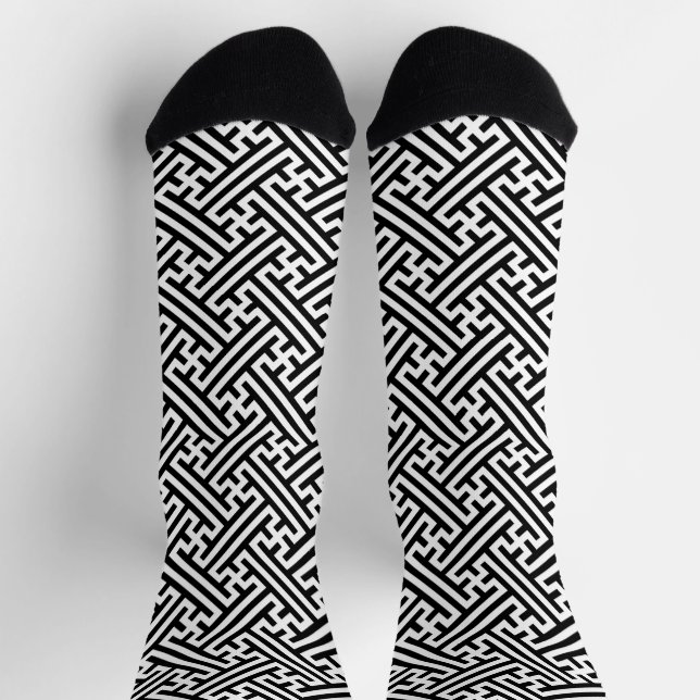 Sayagata pattern, Japanese, Black and White Socks (Top)