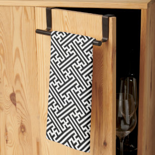 Sayagata pattern, Japanese, Black and White Tea Towel