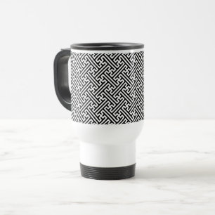 Sayagata pattern, Japanese, Black and White Travel Mug