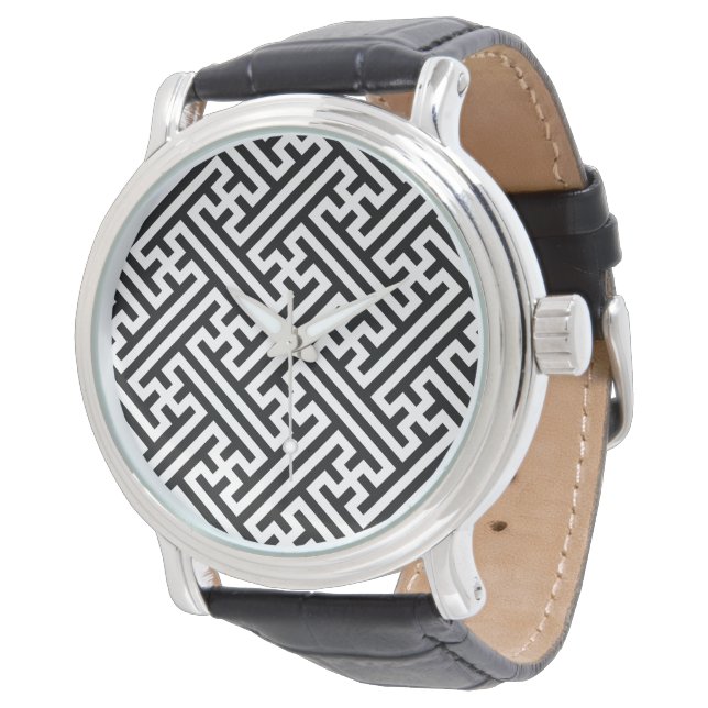 Sayagata pattern, Japanese, Black and White Watch (Angled)