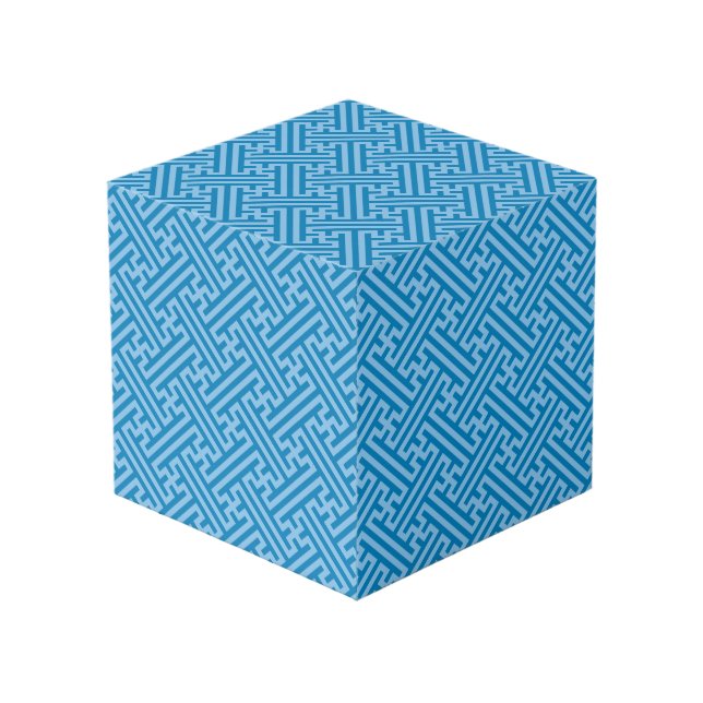 Sayagata pattern, Japanese, Blue and Baby Blue Cube (Front Angled)
