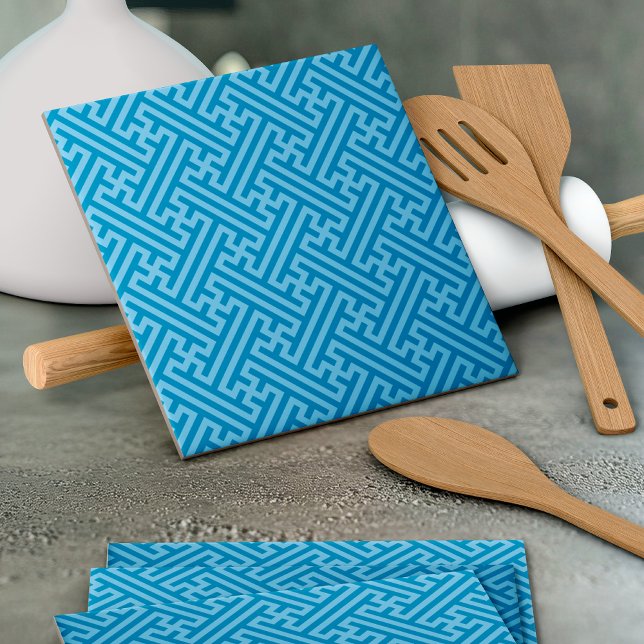 Sayagata pattern, Japanese, Blue and Baby Blue Tile (Creator Uploaded)
