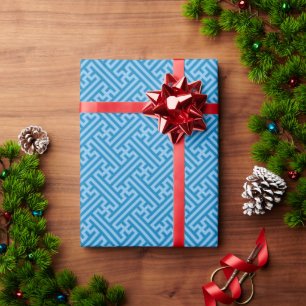 Sayagata pattern, Japanese, Blue and Baby Blue Wrapping Paper