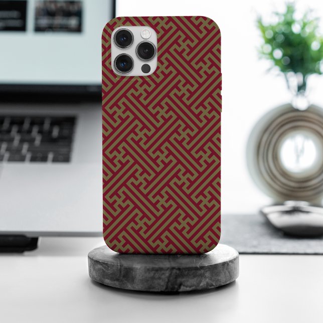 Sayagata pattern, Japanese, Burgundy and Gold Case-Mate iPhone Case (Creator Uploaded)