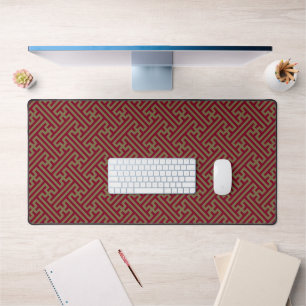 Sayagata pattern, Japanese, Burgundy and Gold Desk Mat