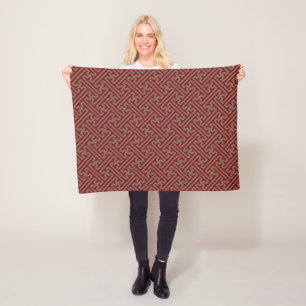 Sayagata pattern, Japanese, Burgundy and Gold Fleece Blanket