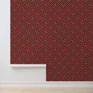 Sayagata pattern, Japanese, Burgundy and Gold Wallpaper