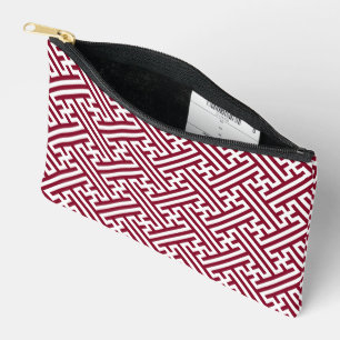 Sayagata pattern, Japanese, Burgundy and White Accessory Pouch