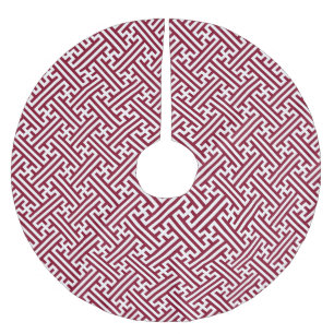 Sayagata pattern, Japanese, Burgundy and White  Brushed Polyester Tree Skirt