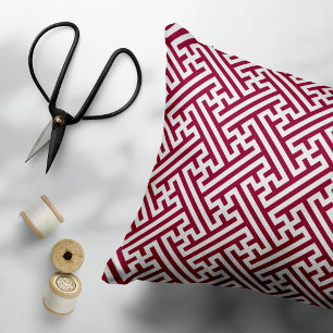 Sayagata pattern, Japanese, Burgundy and White Decorative Cushion