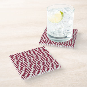 Sayagata pattern, Japanese, Burgundy and White Glass Coaster